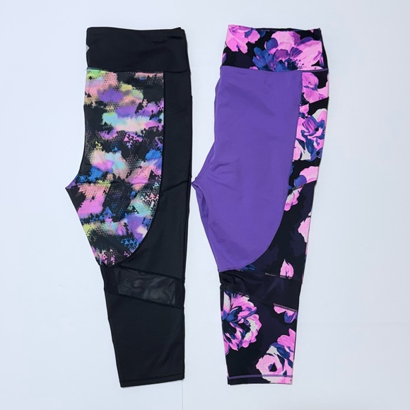 Set of 2 LuLaRoe Rise Fearless Crop Fitness Leggings Size 2X Capri Floral - Picture 15 of 16